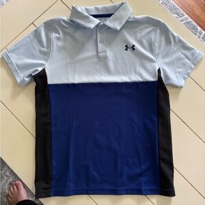 Under Armour boys color block navy/light blue golf shirt